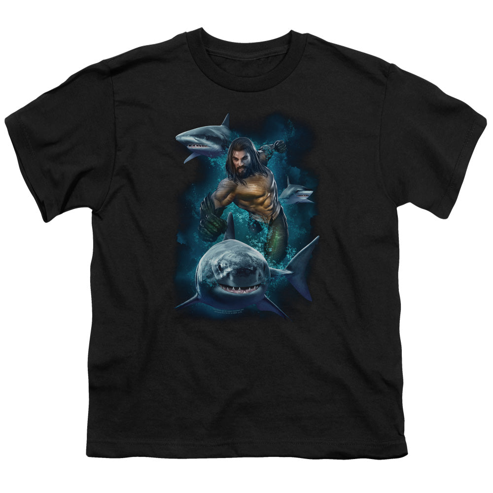 Aquaman Movie Swimming With Sharks Youth 18/1 100% Cotton Short-Sleeve T-Shirt