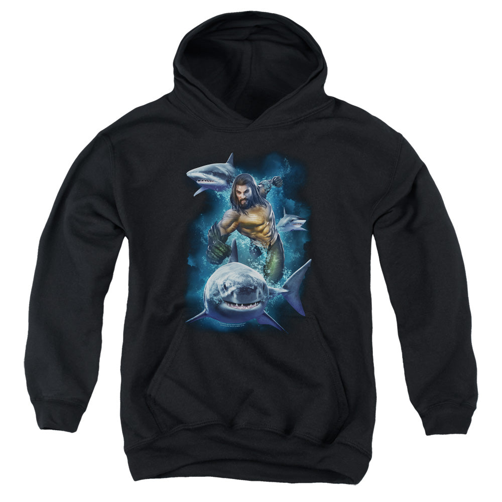 Aquaman Movie Swimming With Sharks Youth Cotton Poly Pull-Over Hoodie