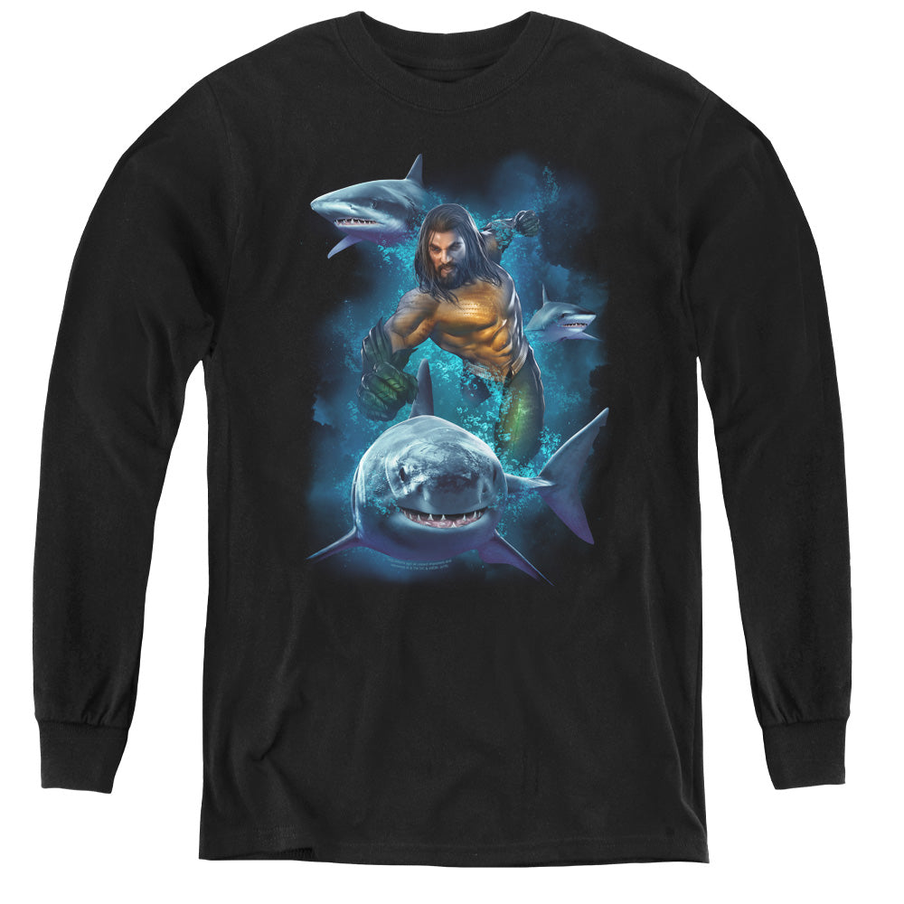 Aquaman Movie Swimming With Sharks Youth Long-Sleeve T-Shirt