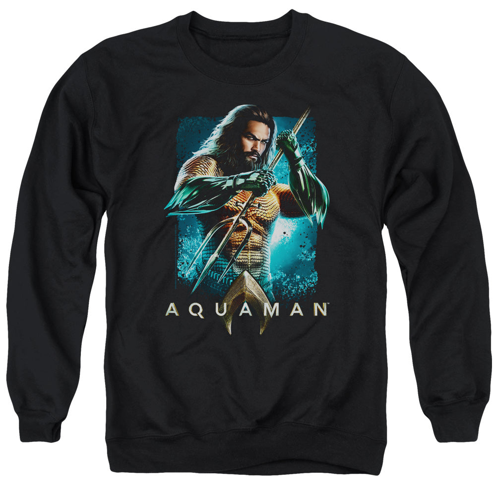 Aquaman Movie Trident Men's Crewneck 50 50 Poly Long-Sleeve T-Shirt