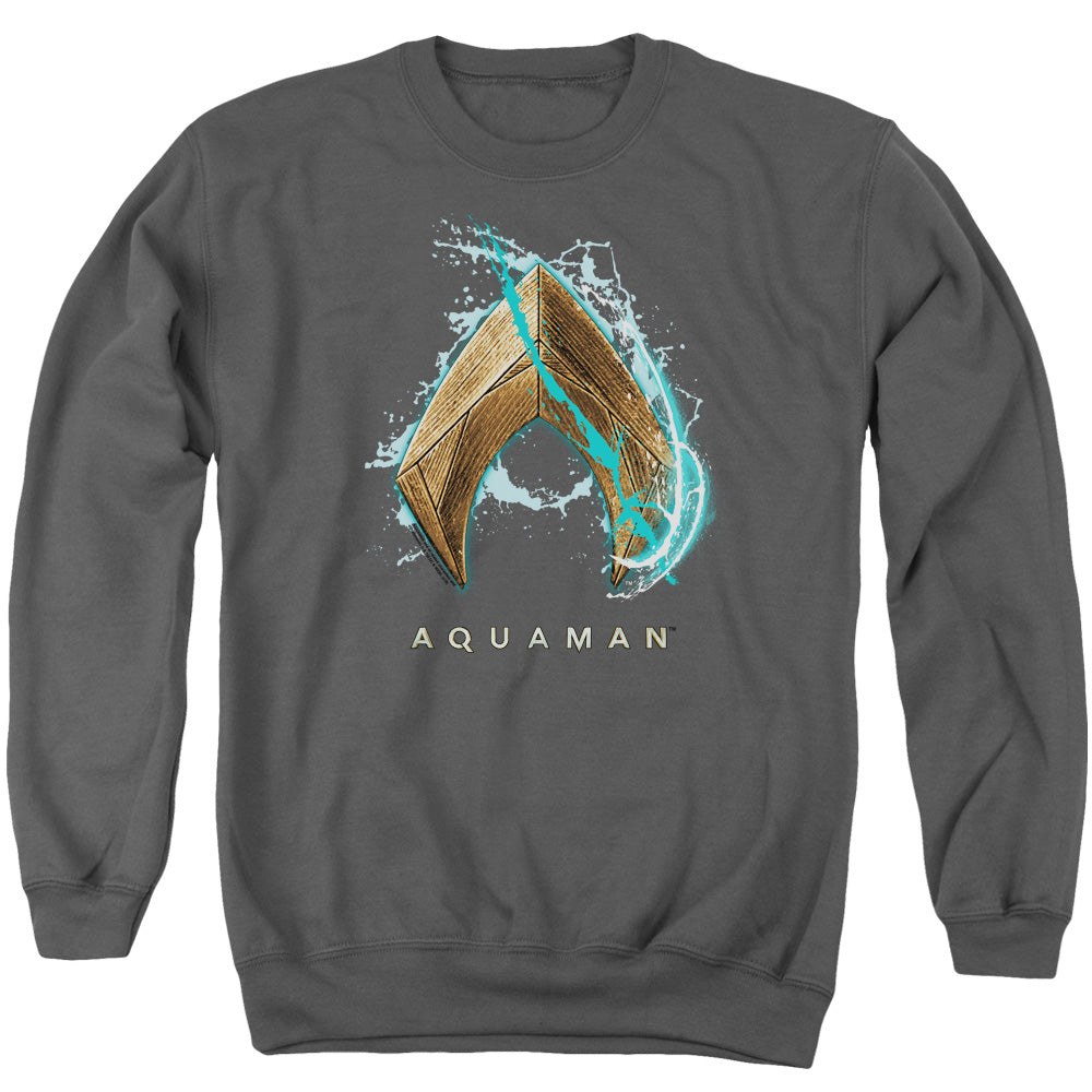 Aquaman Movie Water Shield Men's Crewneck 50 50 Poly Long-Sleeve T-Shirt