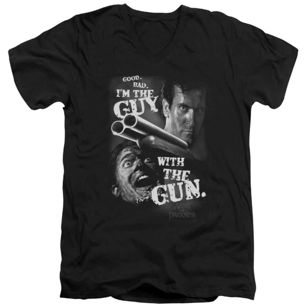 Army Of Darkness Guy With The Gun Men's 30/1 Cotton Slim V-Neck T-Shirt