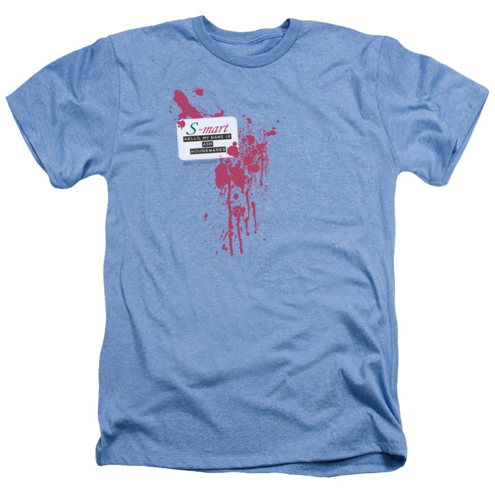 Army Of Darkness S Mart Name Tag Men's 30/1 Heather 60 40 Poly Short-Sleeve T-Shirt