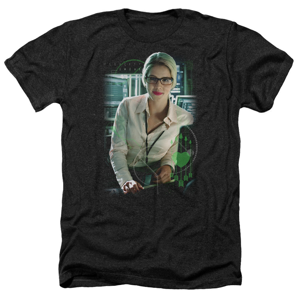 Arrow Felicity Smoak Men's 30/1 Heather 60 40 Poly Short-Sleeve T-Shirt