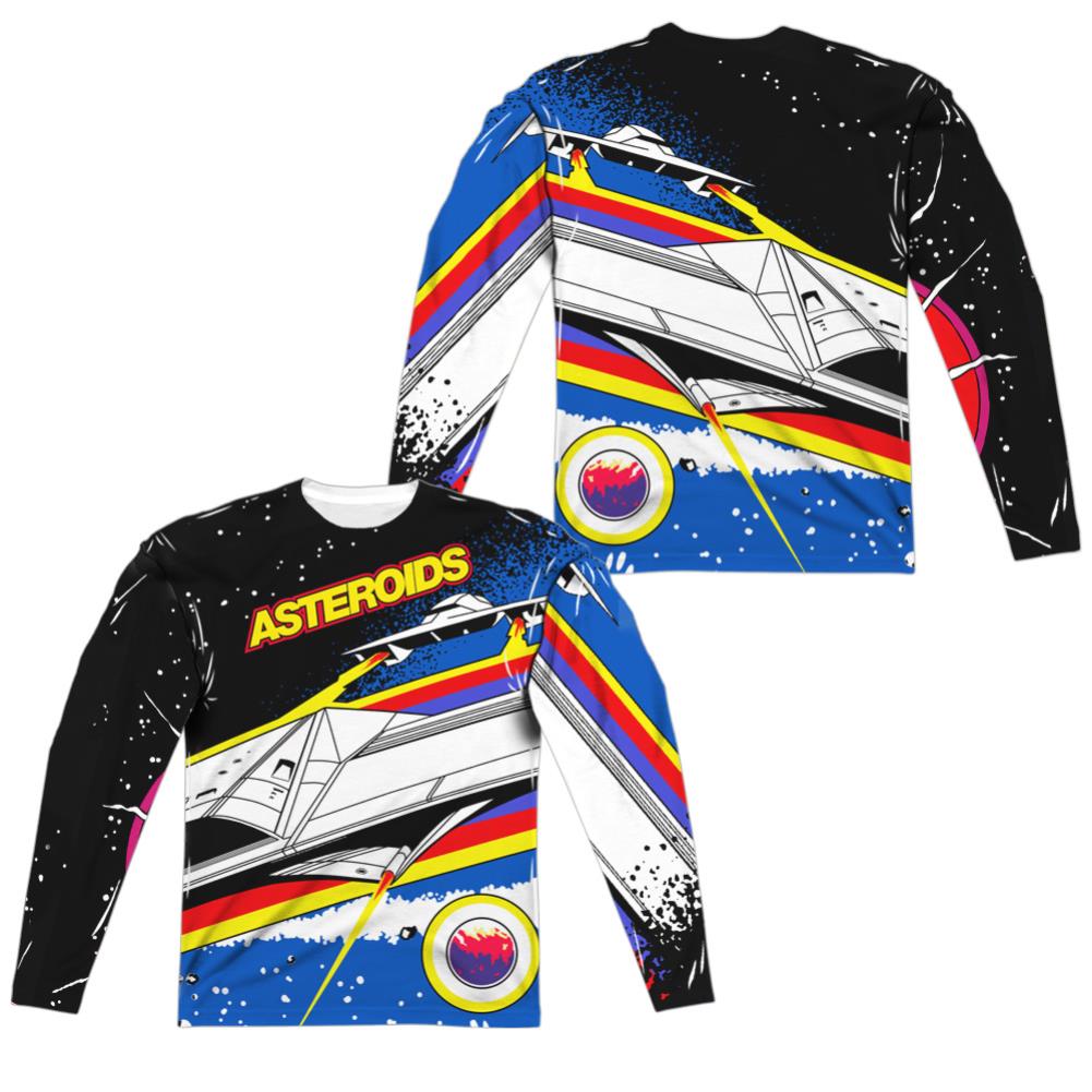 Atari Asteroids Arcade (Front/Back Print) Men's Regular Fit Polyester Long-Sleeve T-Shirt