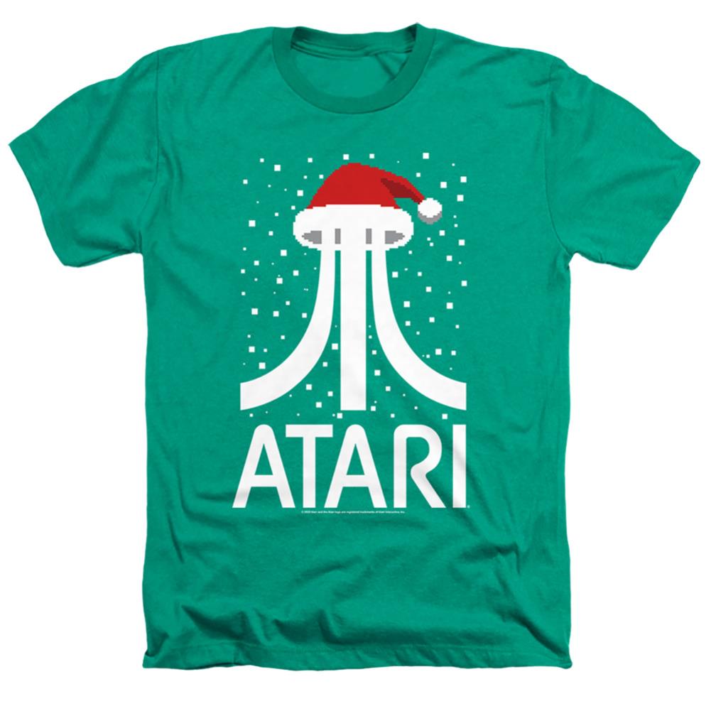 Atari Pixel Santa Hat Men's 30/1 Heather 60 40 Poly Short-Sleeve T-Shirt