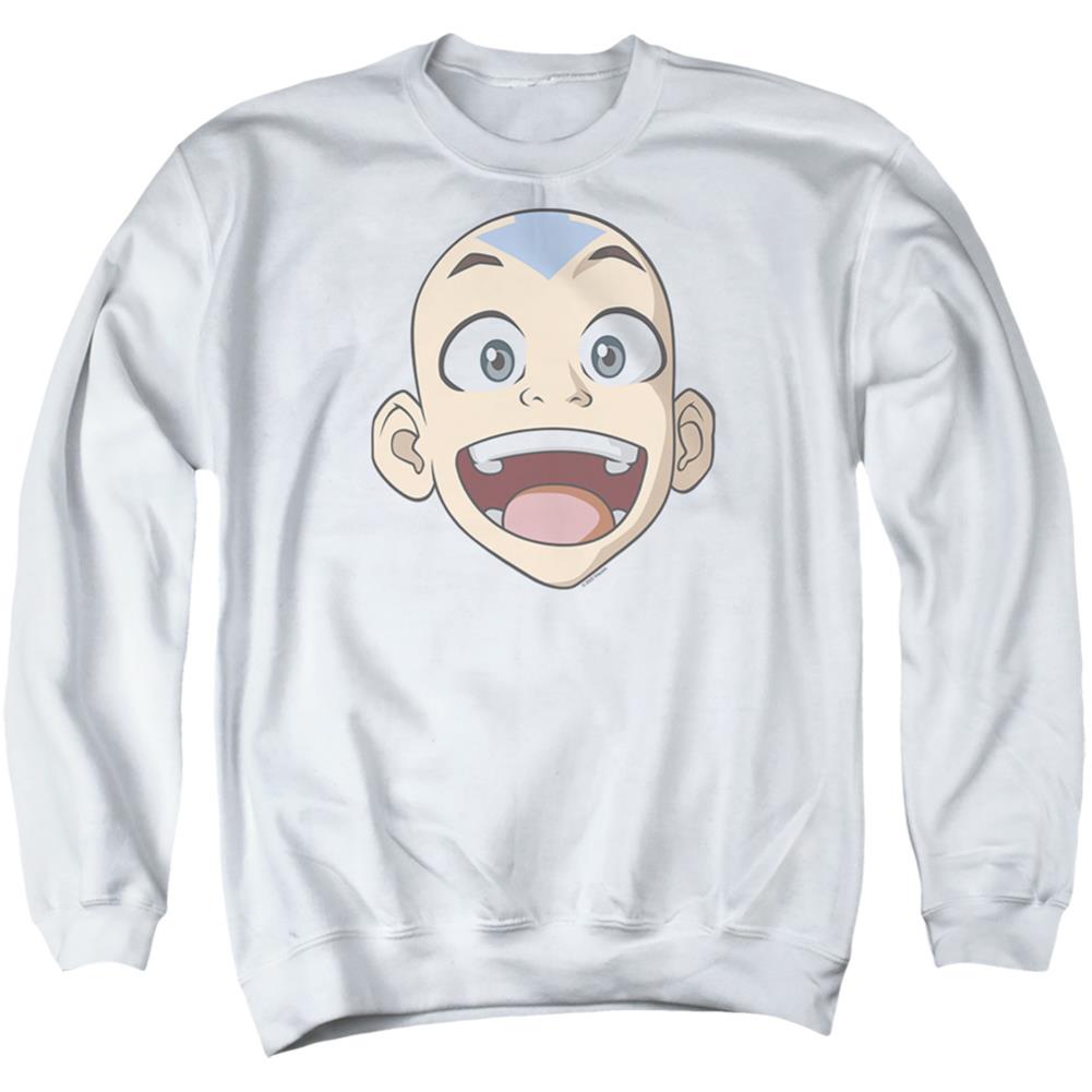 Avatar The Last Airbender Big Aang Face Men's Crewneck 50 50 Poly Long-Sleeve T-Shirt