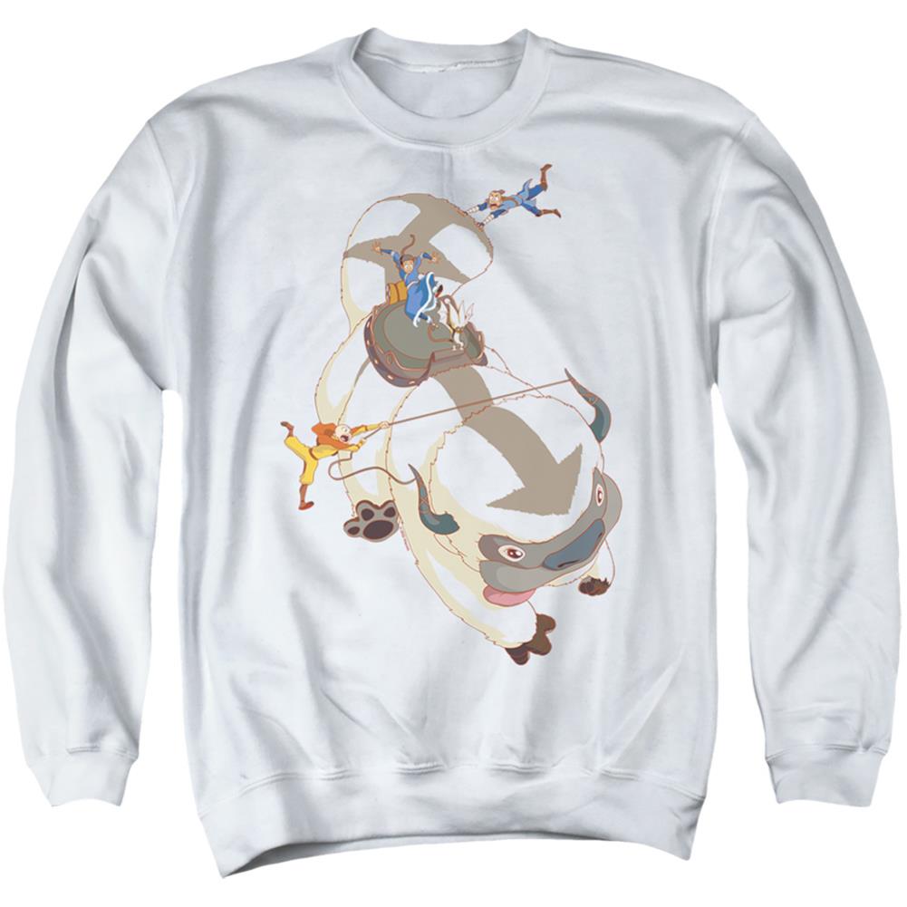 Avatar The Last Airbender Hang On Appa Men's Crewneck 50 50 Poly Long-Sleeve T-Shirt