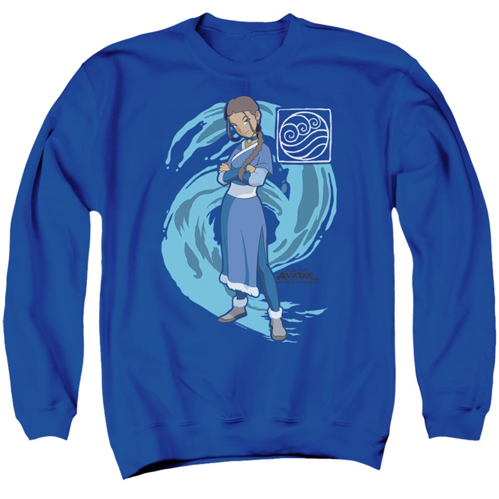 Avatar The Last Airbender Katara Water Wave Men's Crewneck 50 50 Poly Long-Sleeve T-Shirt