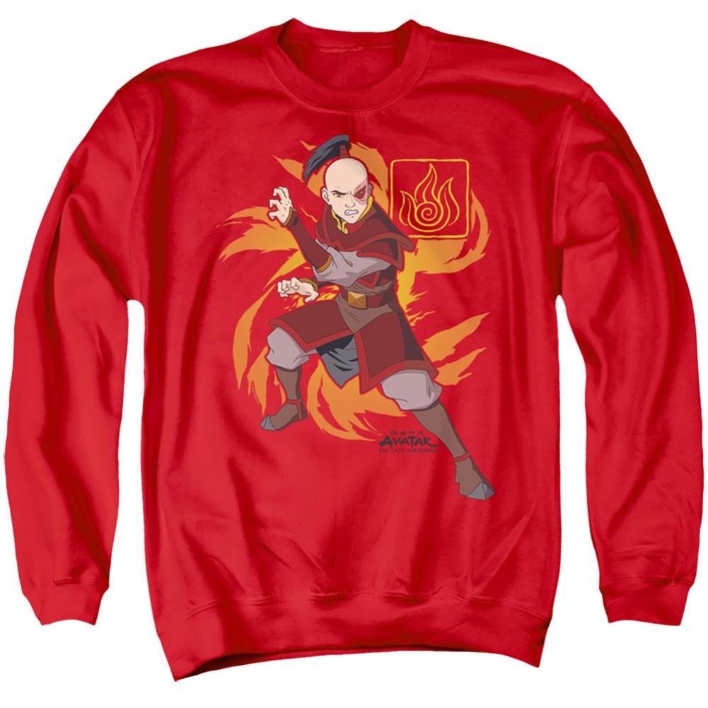 Avatar The Last Airbender Zuko Flame Burst Men's Crewneck 50 50 Poly Long-Sleeve T-Shirt