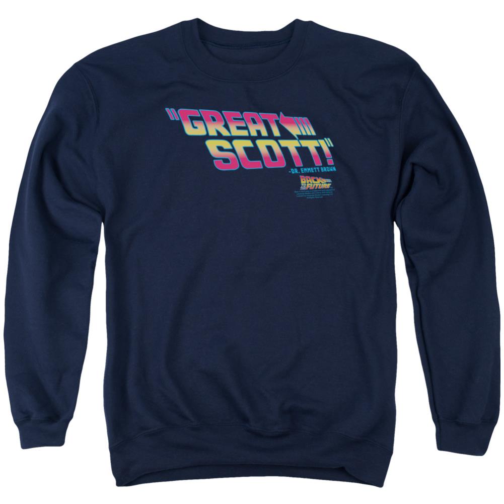 Back To The Future Great Scott Men's Crewneck 50 50 Poly Long-Sleeve T-Shirt