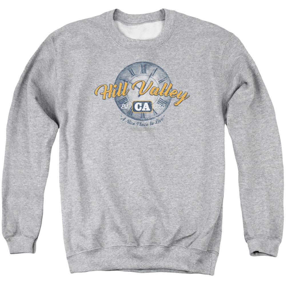 Back To The Future Hill Valley Men's Crewneck 50 50 Poly Long-Sleeve T-Shirt