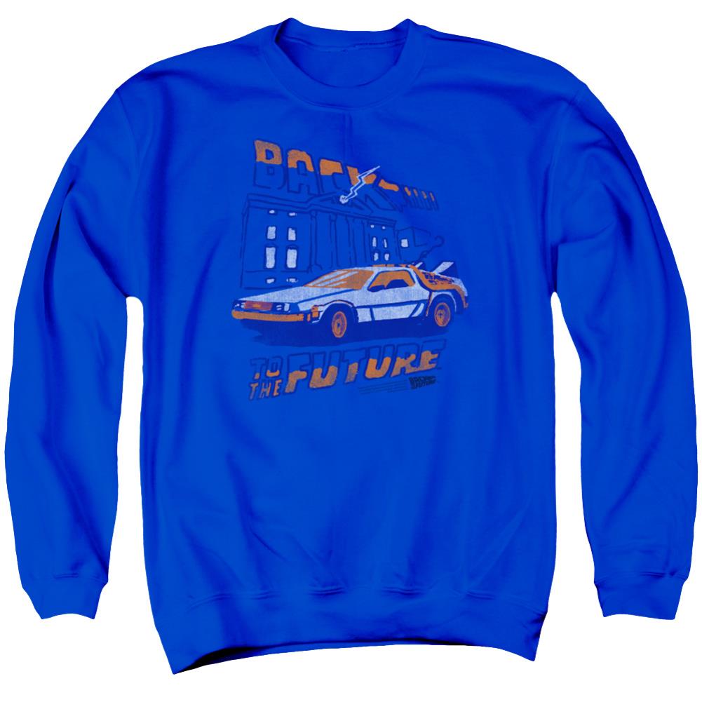 Back To The Future Lightning Strikes Men's Crewneck 50 50 Poly Long-Sleeve T-Shirt