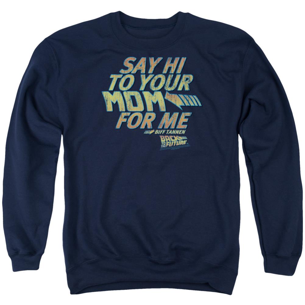 Back To The Future Say Hi Men's Crewneck 50 50 Poly Long-Sleeve T-Shirt