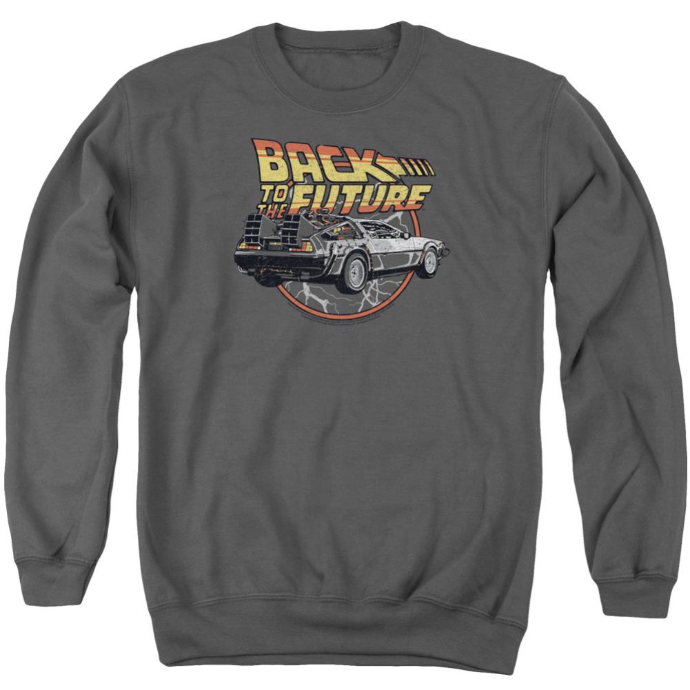 Back To The Future Time Machine Men's Crewneck 50 50 Poly Long-Sleeve T-Shirt