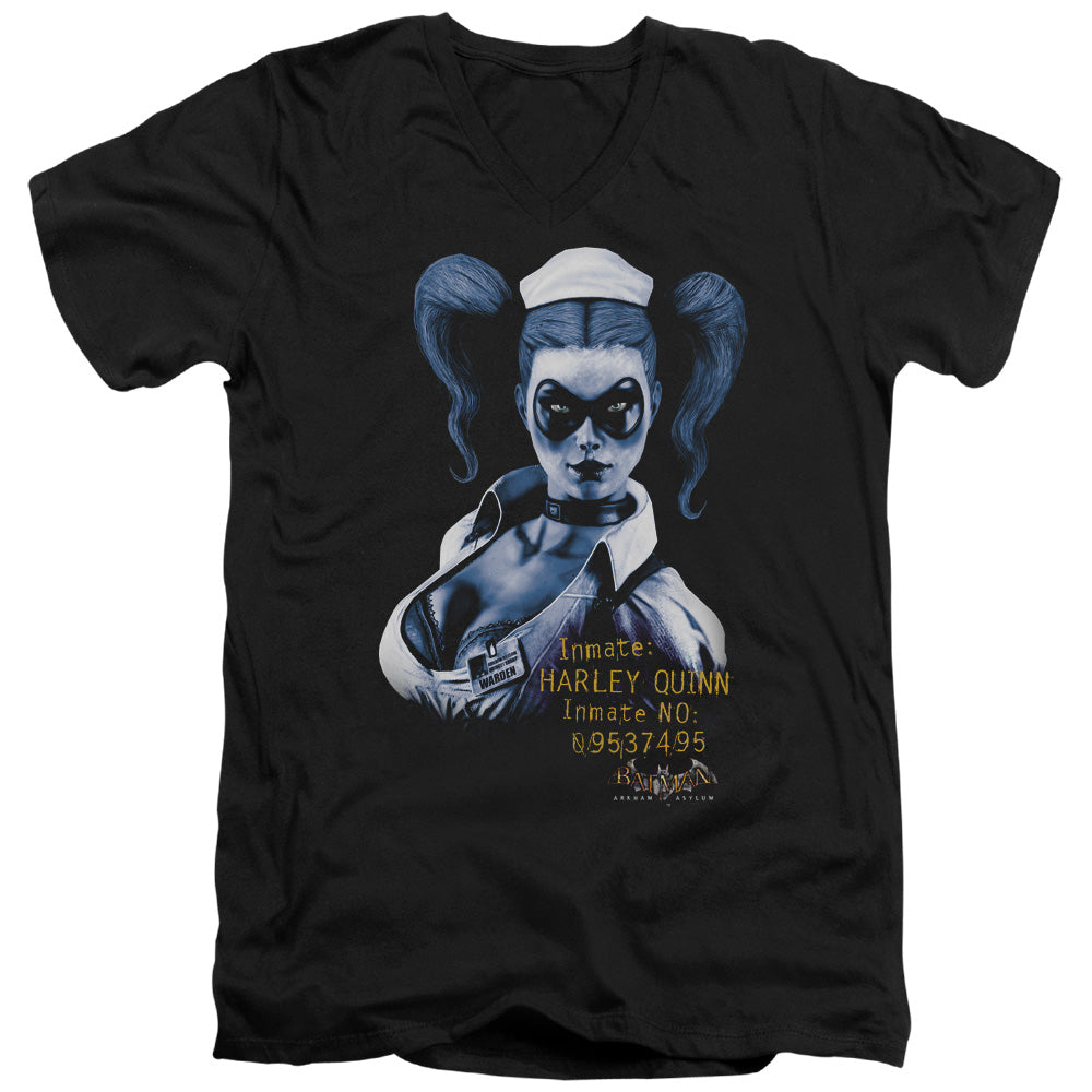Batman Arkham Asylum Arkham Harley Quinn Men's 30/1 Cotton Slim V-Neck T-Shirt