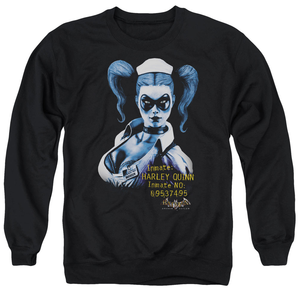 Batman Arkham Asylum Arkham Harley Quinn Men's Crewneck 50 50 Poly Long-Sleeve T-Shirt