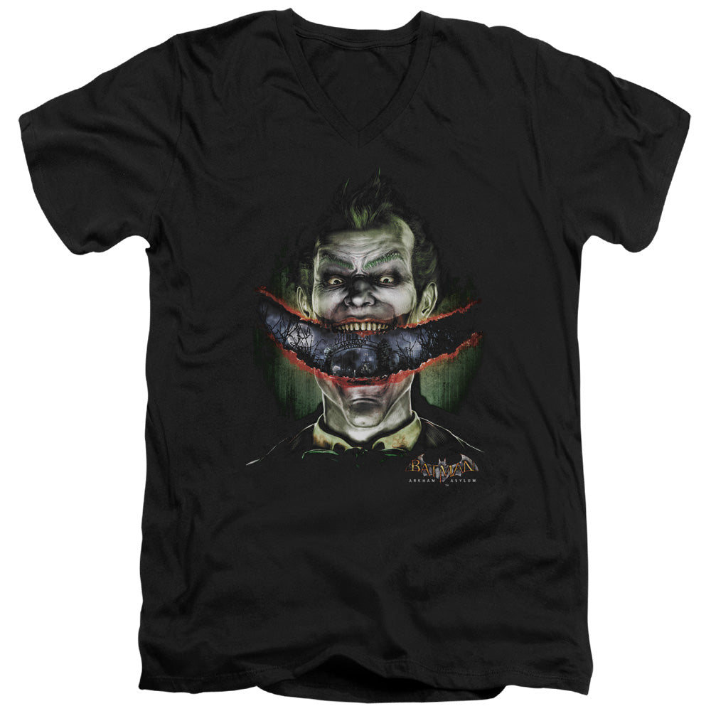 Batman Arkham Asylum Crazy Lips Men's 30/1 Cotton Slim V-Neck T-Shirt