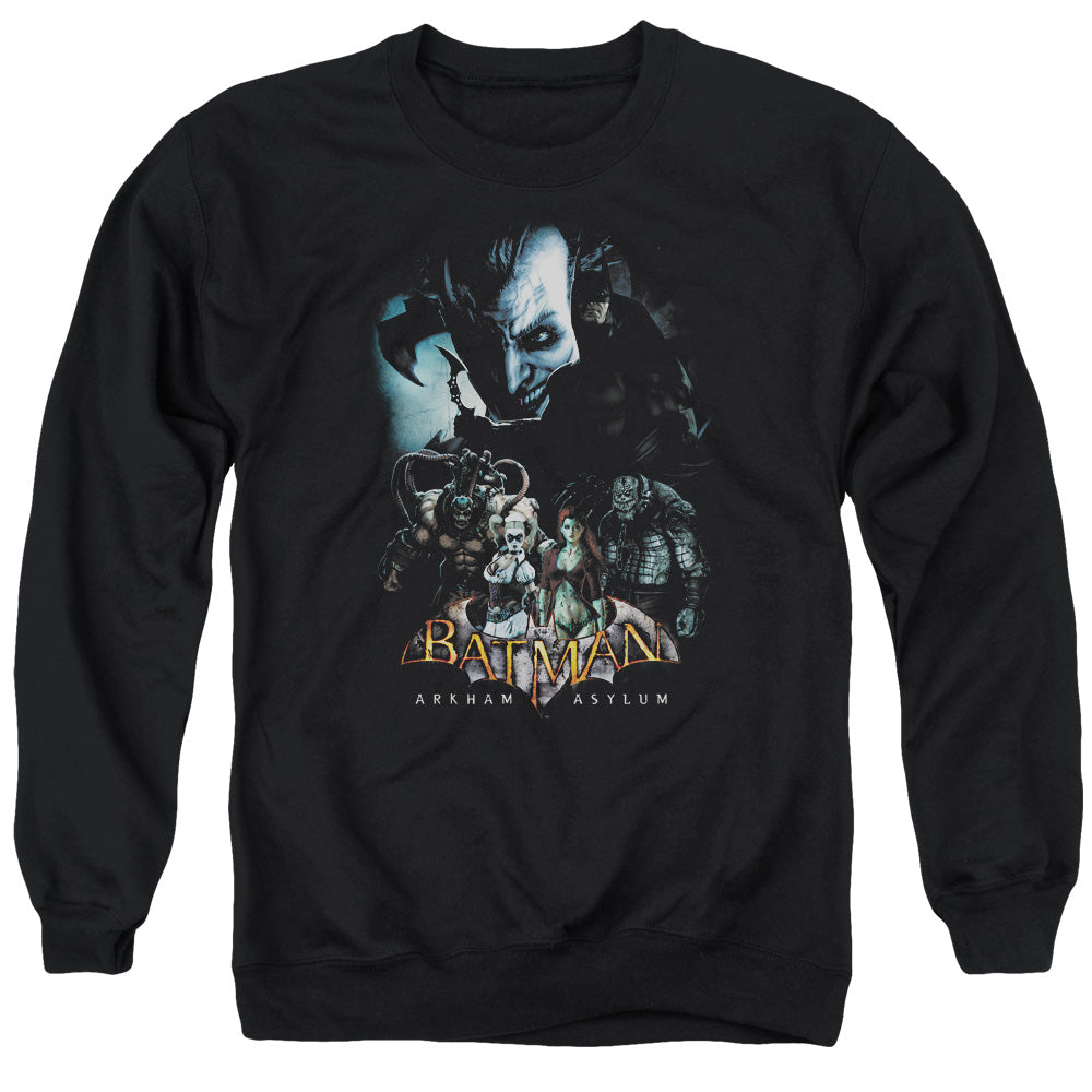 Batman Arkham Asylum Five Against One Men's Crewneck 50 50 Poly Long-Sleeve T-Shirt