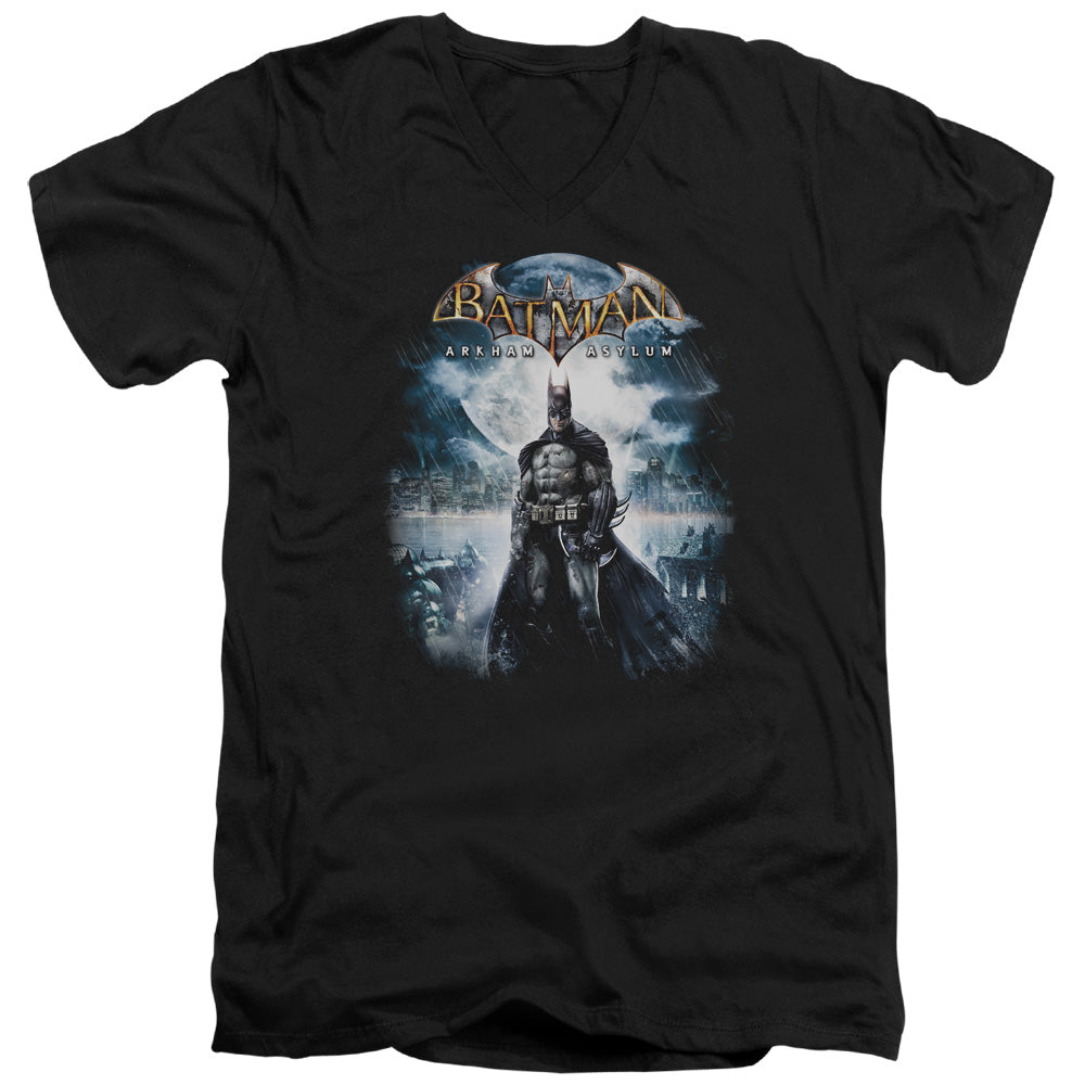 Batman Arkham Asylum Game Cover Men's 30/1 Cotton Slim V-Neck T-Shirt