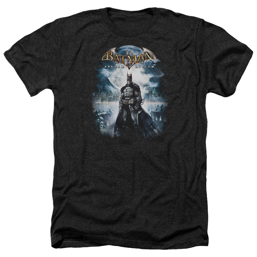 Batman Arkham Asylum Game Cover Men's 30/1 Heather 60 40 Poly Short-Sleeve T-Shirt