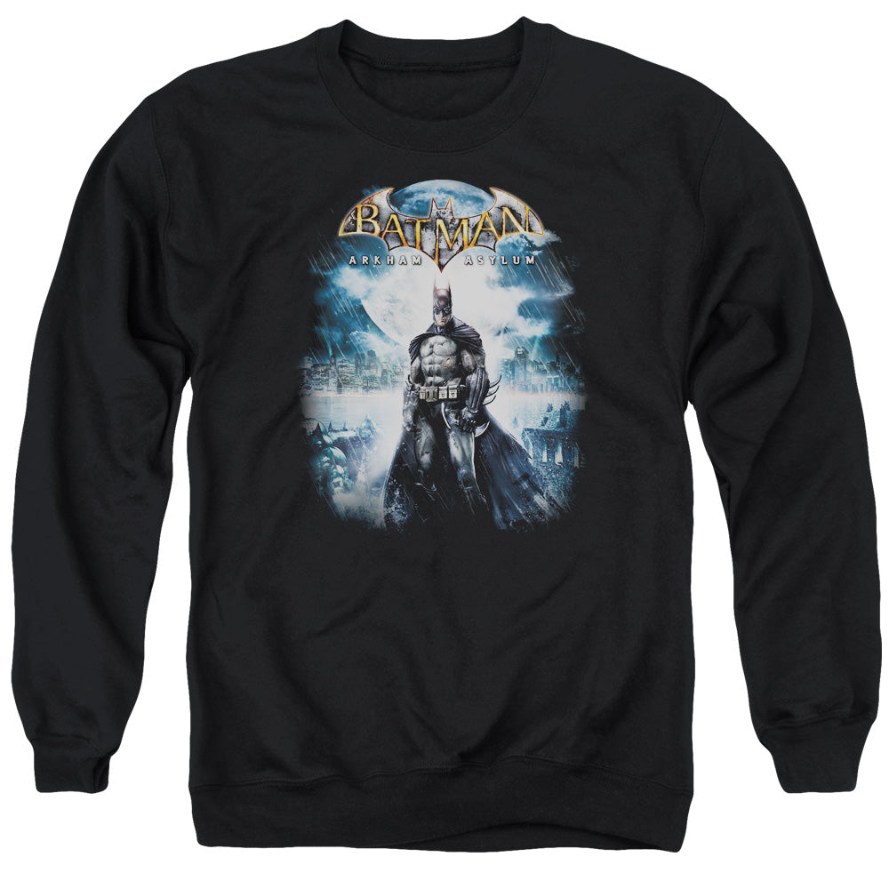 Batman Arkham Asylum Game Cover Men's Crewneck 50 50 Poly Long-Sleeve T-Shirt