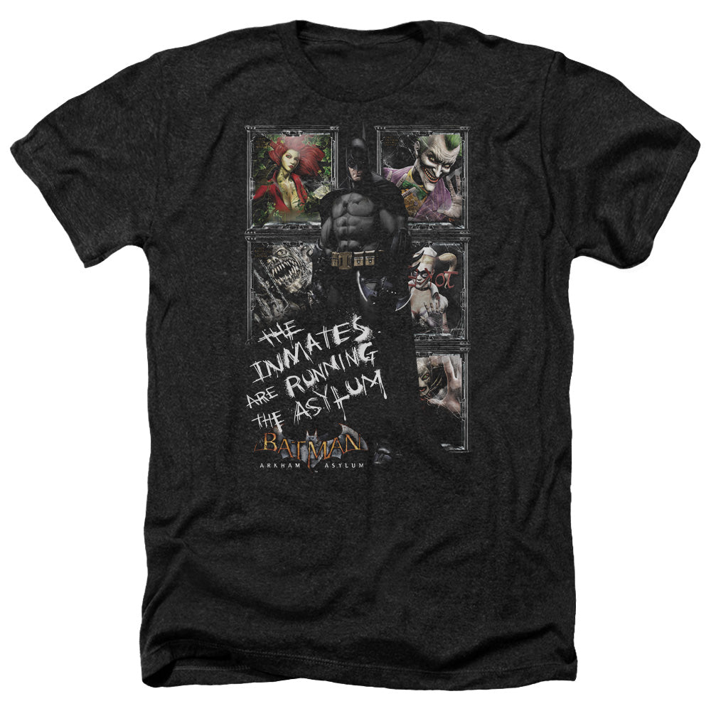 Batman Arkham Asylum Running The Asylum Men's 30/1 Heather 60 40 Poly Short-Sleeve T-Shirt