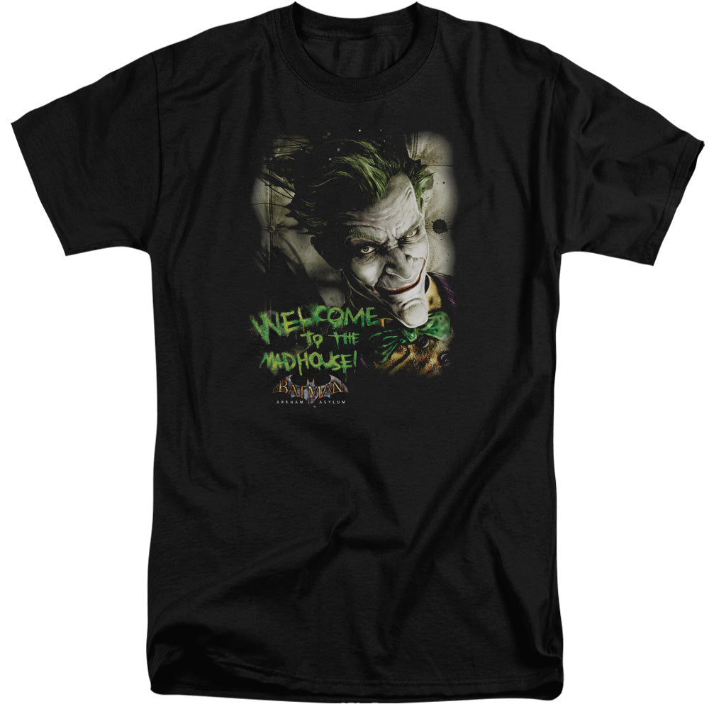 Batman Arkham Asylum Welcome To The Madhouse Men's 18/1 Tall Cotton Short-Sleeve T-Shirt
