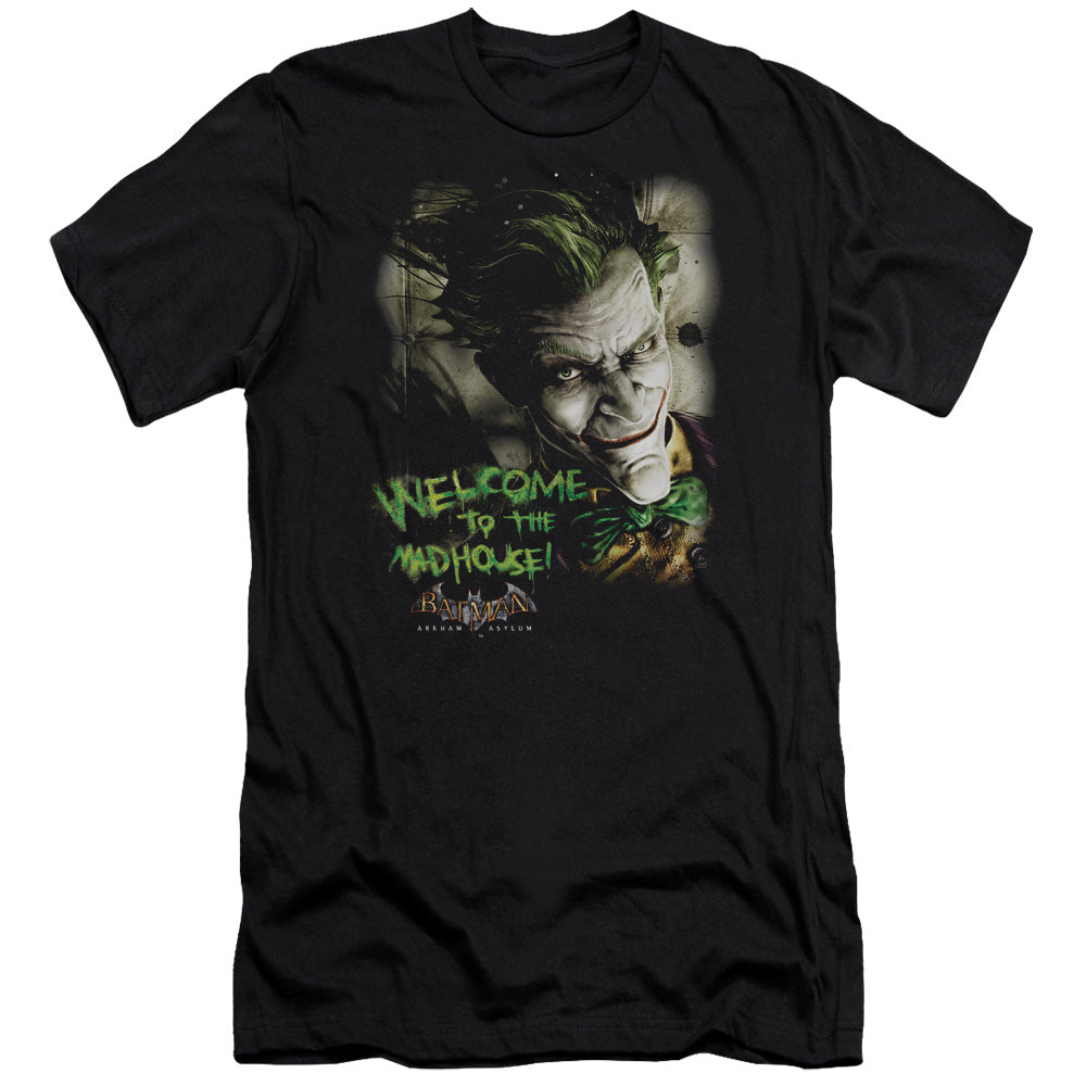 Batman Arkham Asylum Welcome To The Madhouse Men's Ultra-Soft 30/1 Cotton Slim Short-Sleeve T-Shirt