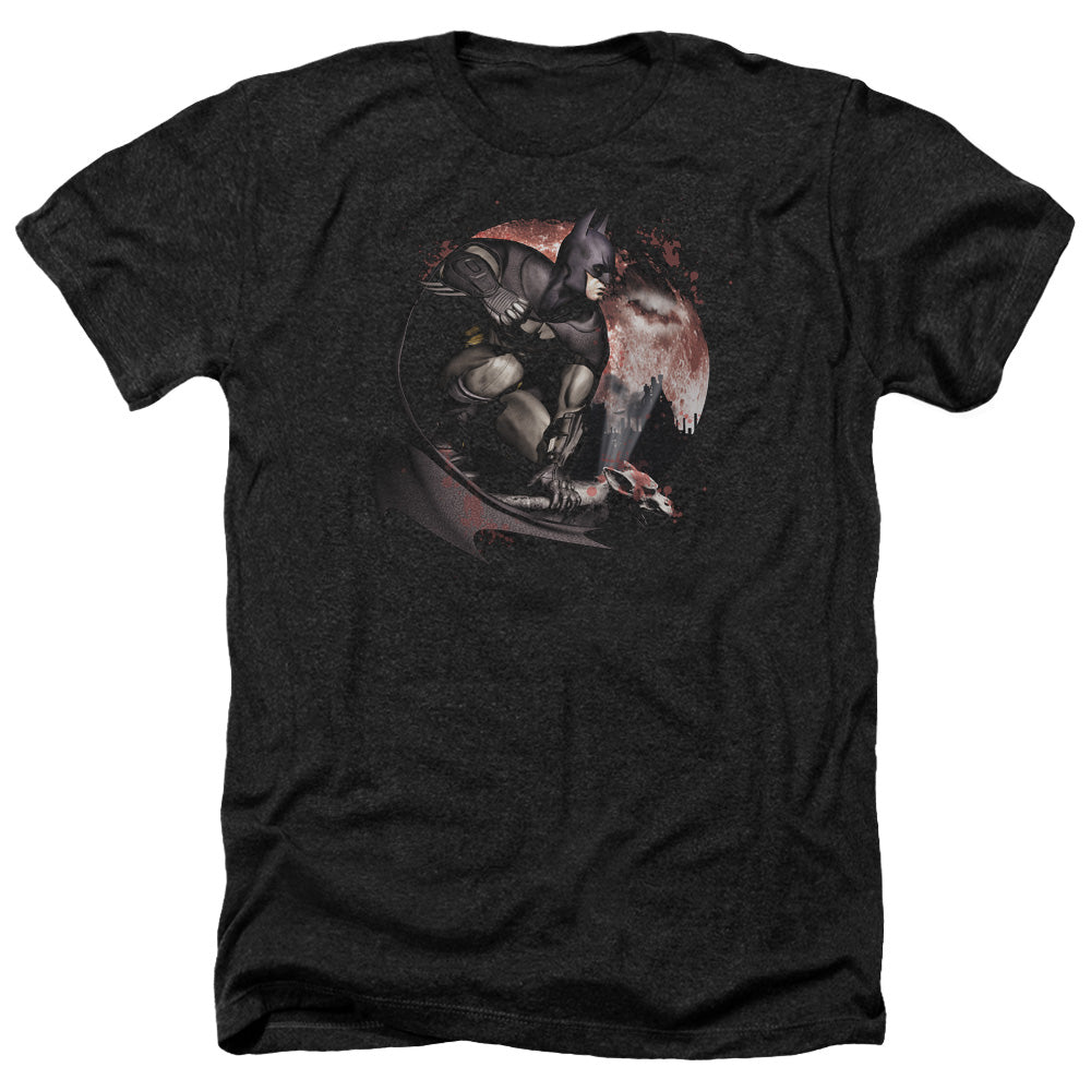 Batman Arkham City Blood Moon Men's 30/1 Heather 60 40 Poly Short-Sleeve T-Shirt
