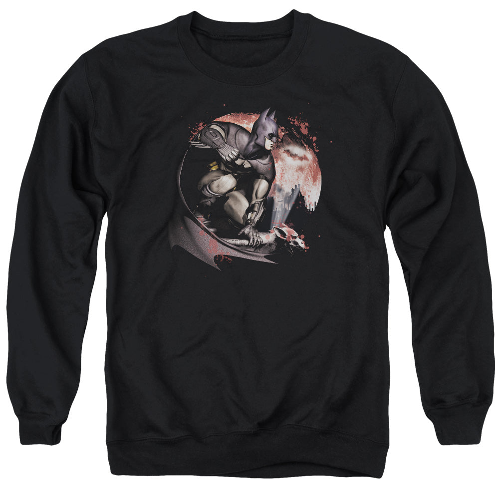 Batman Arkham City Blood Moon Men's Crewneck 50 50 Poly Long-Sleeve T-Shirt