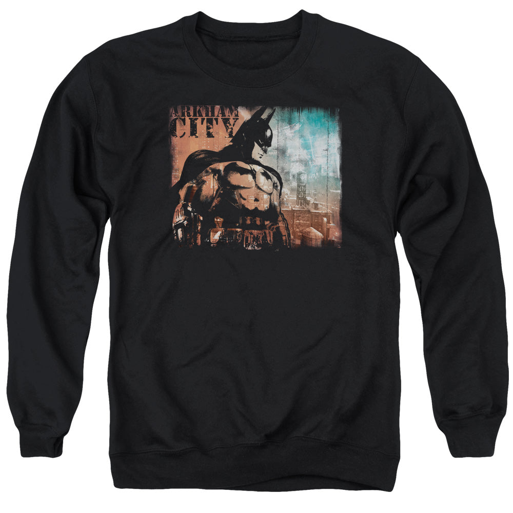 Batman Arkham City City Knockout Men's Crewneck 50 50 Poly Long-Sleeve T-Shirt