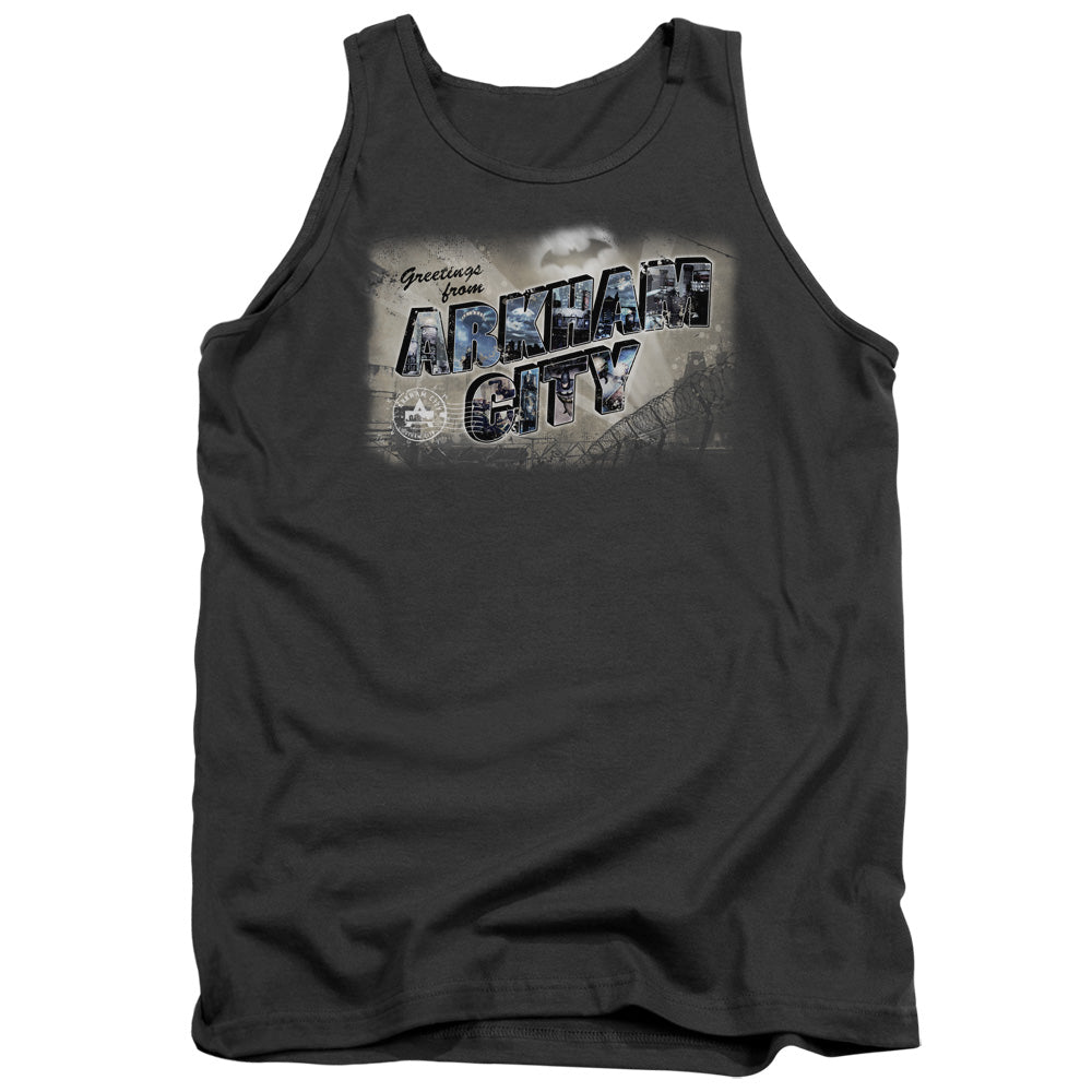 Batman Arkham City Greetings From Arkham Men's 18/1 Cotton Tank Top