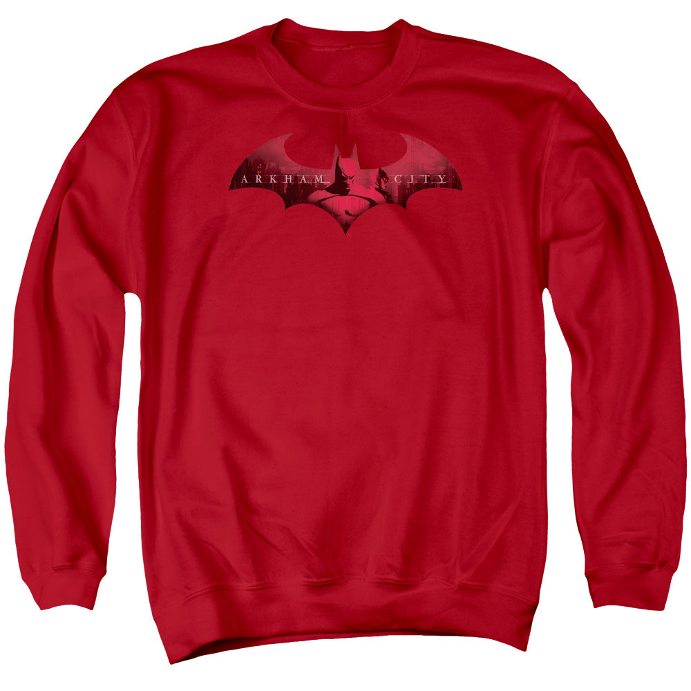Batman Arkham City In The City Men's Crewneck 50 50 Poly Long-Sleeve T-Shirt