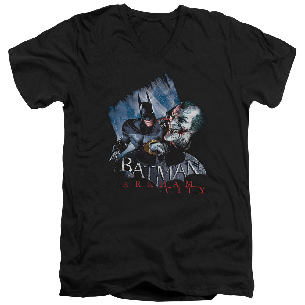 Batman Arkham City Jokes On You! Men's 30/1 Cotton Slim V-Neck T-Shirt
