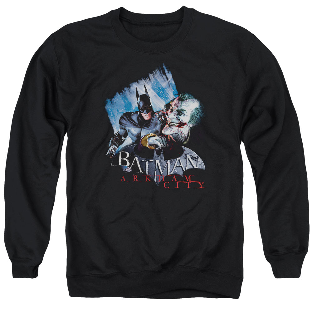 Batman Arkham City Jokes On You! Men's Crewneck 50 50 Poly Long-Sleeve T-Shirt