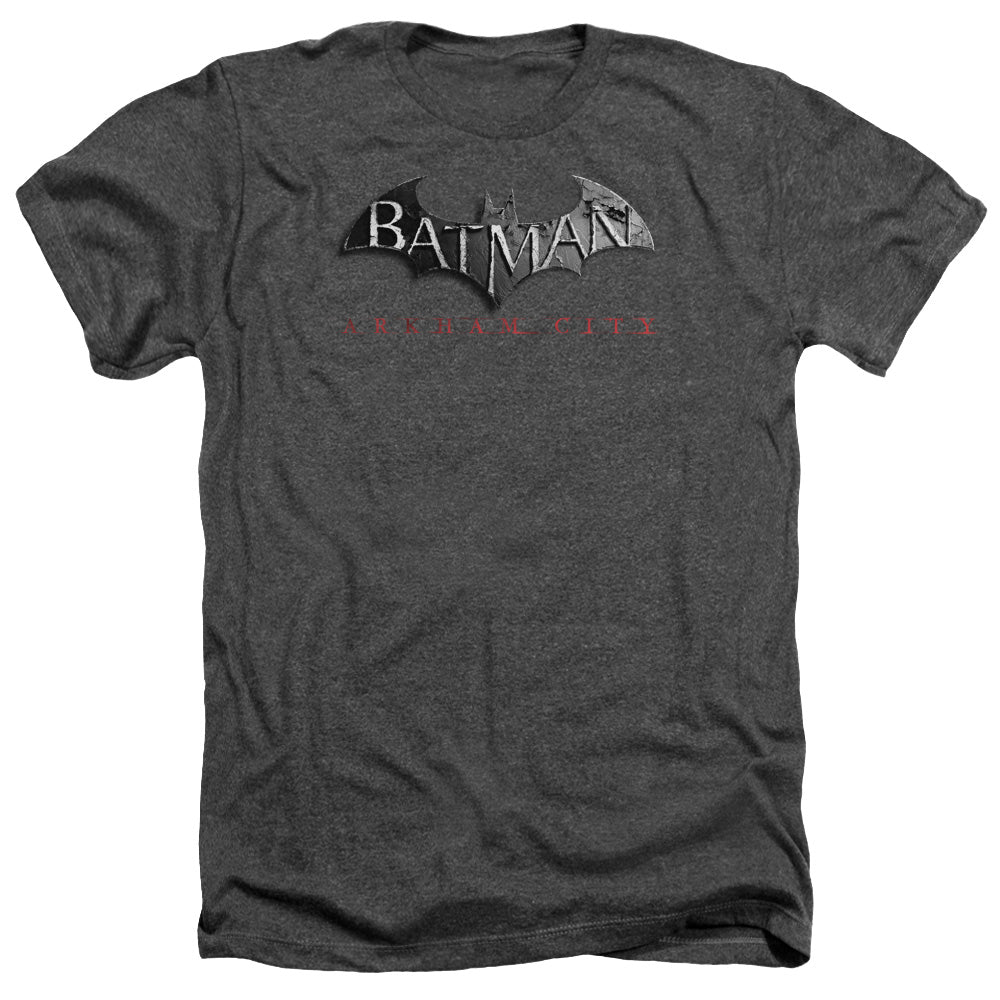 Batman Arkham City Logo Men's 30/1 Heather 60 40 Poly Short-Sleeve T-Shirt