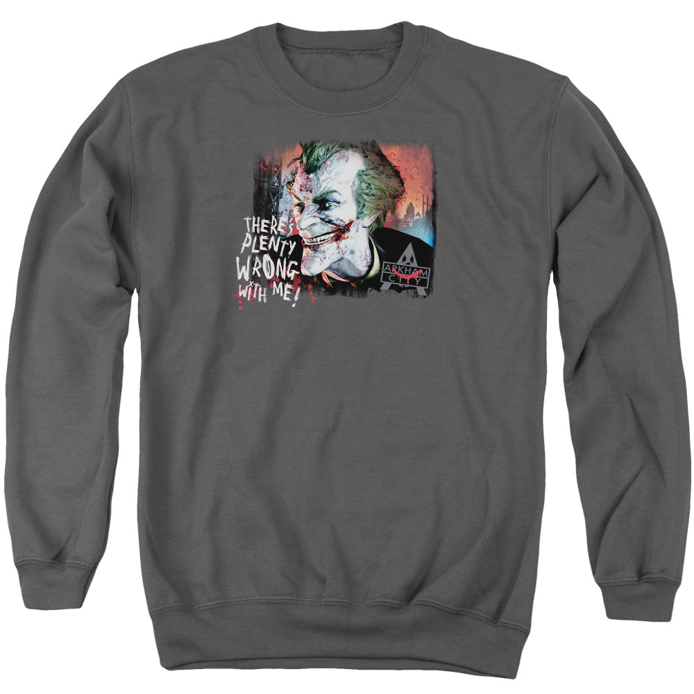 Batman Arkham City Plenty Wrong Men's Crewneck 50 50 Poly Long-Sleeve T-Shirt