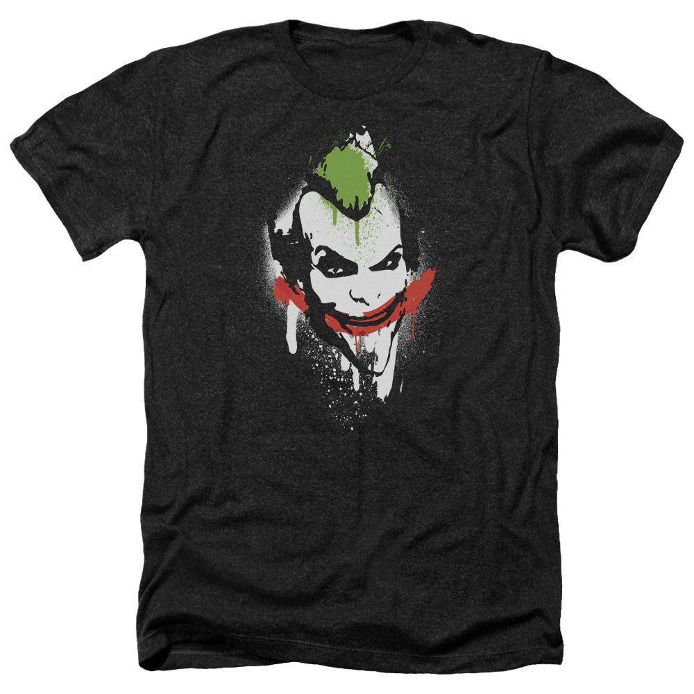 Batman Arkham City Spraypaint Smile Men's 30/1 Heather 60 40 Poly Short-Sleeve T-Shirt