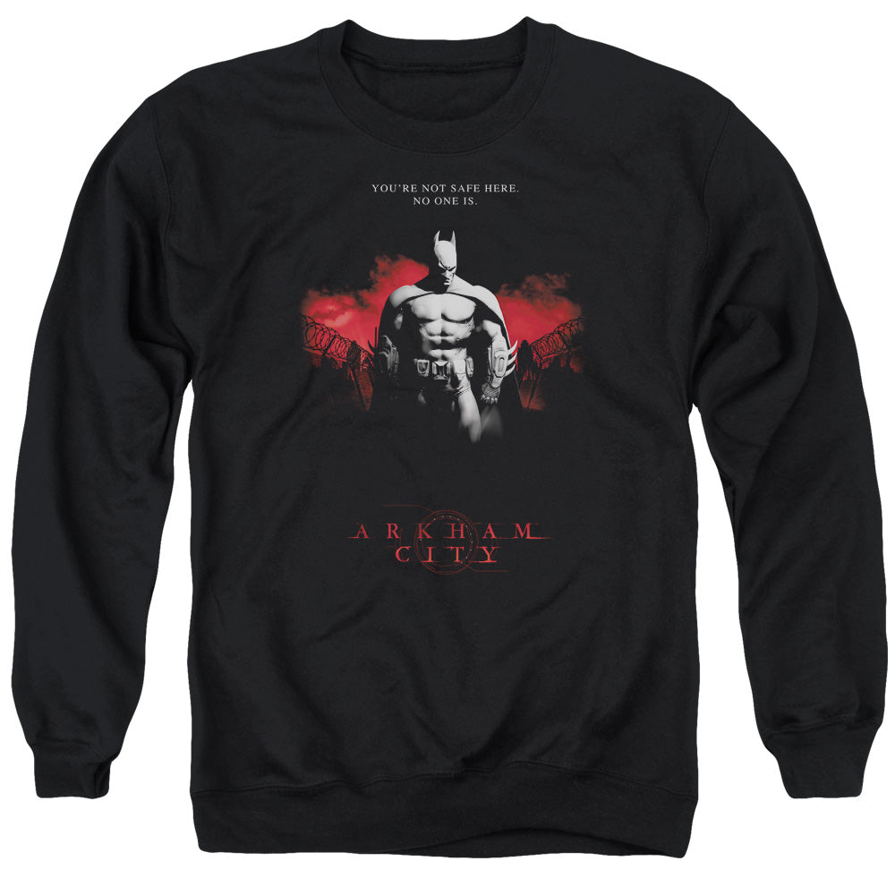 Batman Arkham City Standing Strong Men's Crewneck 50 50 Poly Long-Sleeve T-Shirt