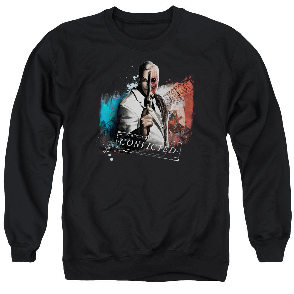 Batman Arkham City Two Face Men's Crewneck 50 50 Poly Long-Sleeve T-Shirt
