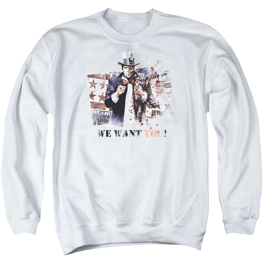 Batman Arkham City We Want You Men's Crewneck 50 50 Poly Long-Sleeve T-Shirt