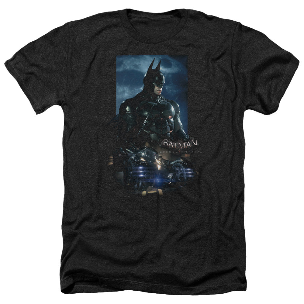 Batman Arkham Knight Batmobile Men's 30/1 Heather 60 40 Poly Short-Sleeve T-Shirt