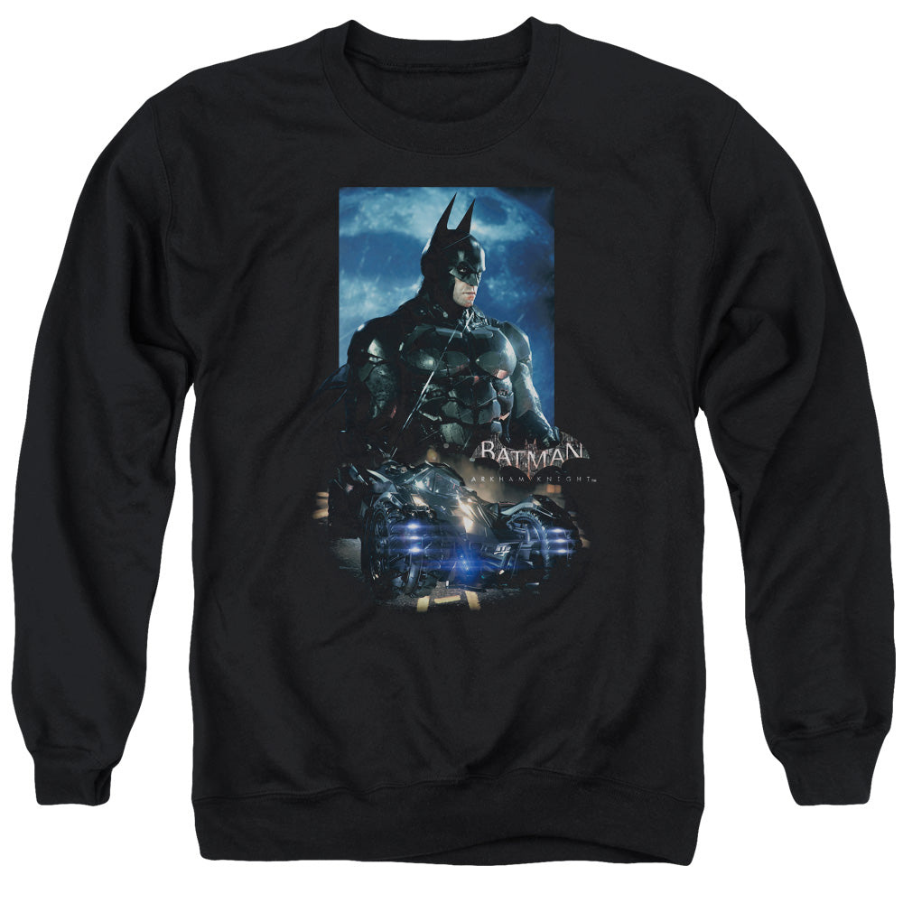 Batman Arkham Knight Batmobile Men's Crewneck 50 50 Poly Long-Sleeve T-Shirt