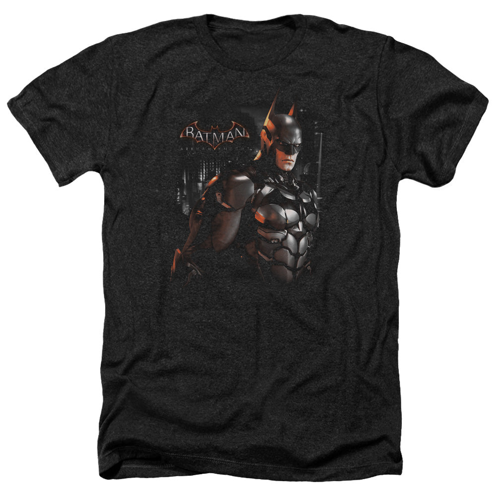 Batman Arkham Knight Dark Knight Men's 30/1 Heather 60 40 Poly Short-Sleeve T-Shirt