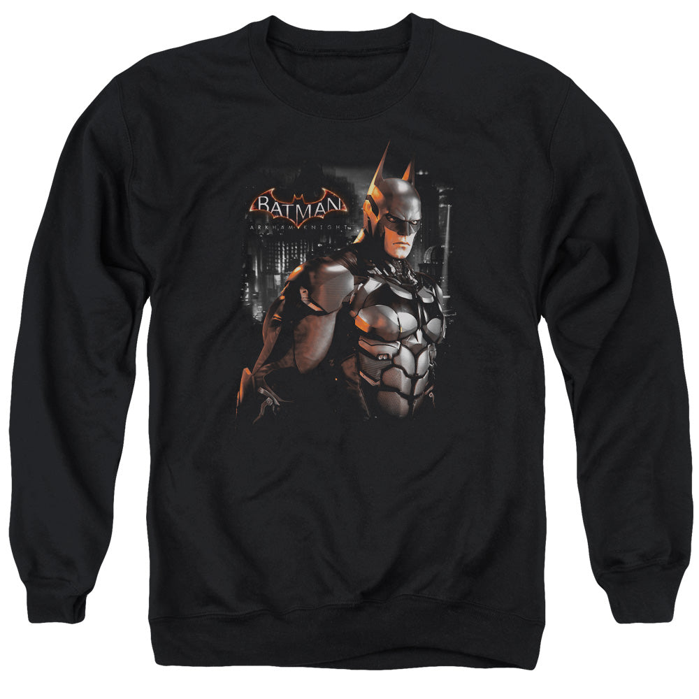 Batman Arkham Knight Dark Knight Men's Crewneck 50 50 Poly Long-Sleeve T-Shirt