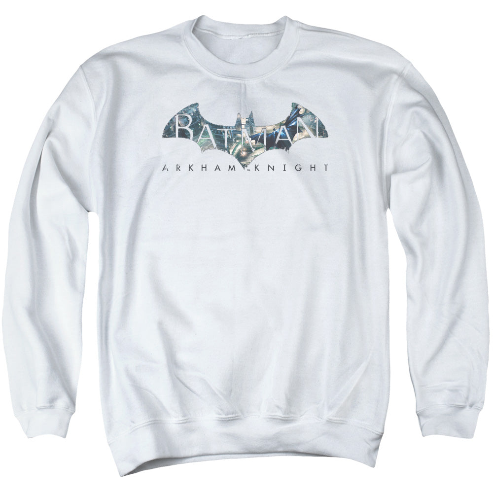 Batman Arkham Knight Descending Logo Men's Crewneck 50 50 Poly Long-Sleeve T-Shirt
