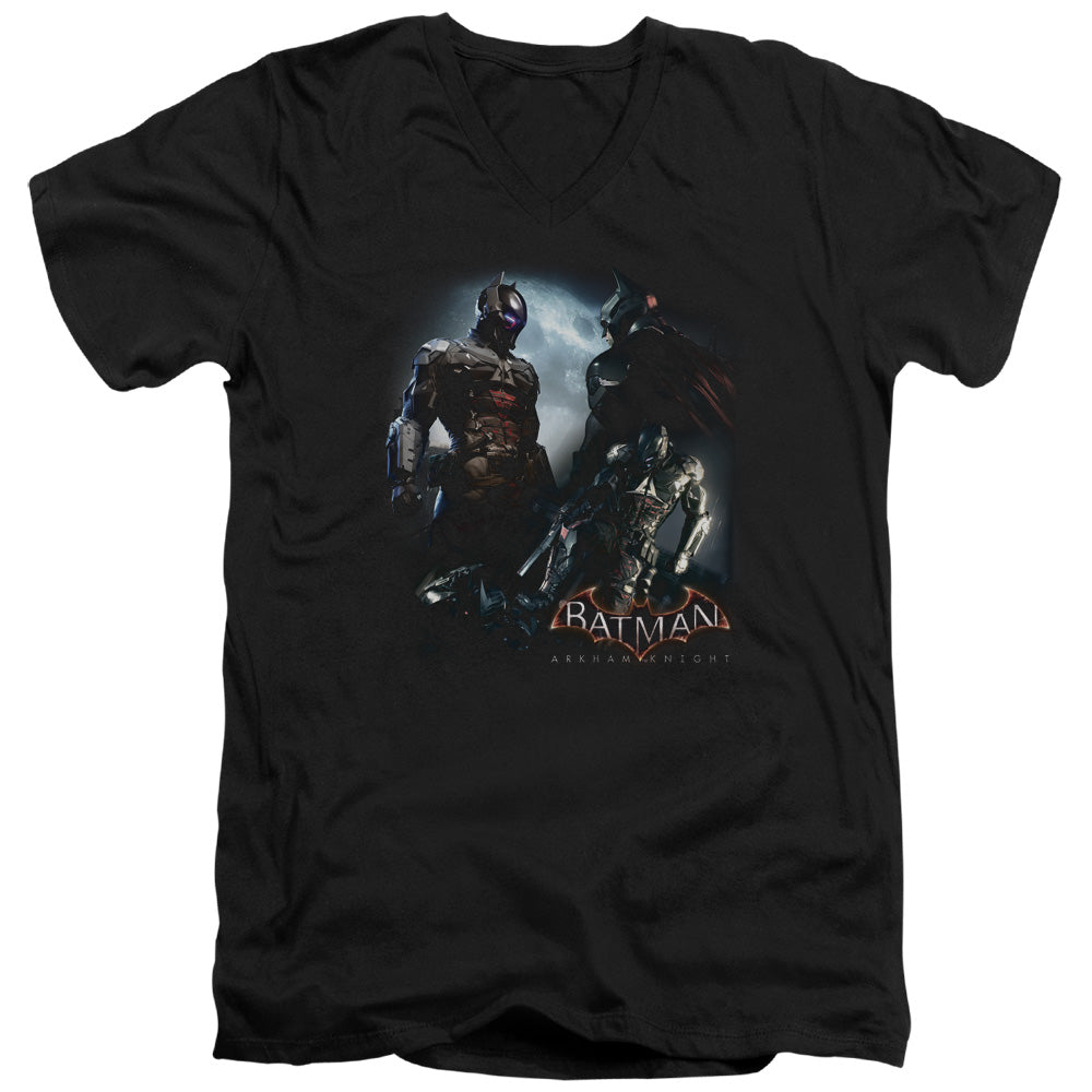 Batman Arkham Knight Face Off Men's 30/1 Cotton Slim V-Neck T-Shirt
