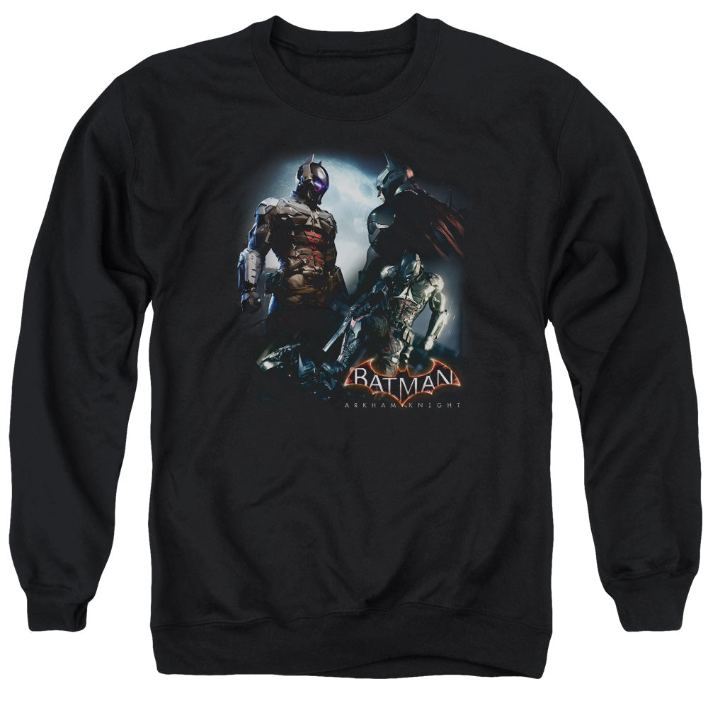 Batman Arkham Knight Face Off Men's Crewneck 50 50 Poly Long-Sleeve T-Shirt