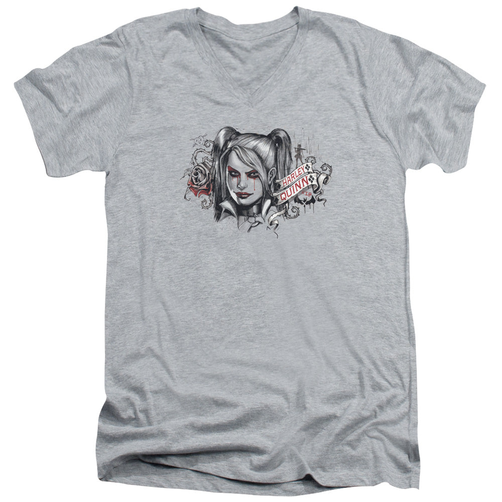 Batman Arkham Knight Hq Sketch Men's 30/1 Cotton Slim V-Neck T-Shirt